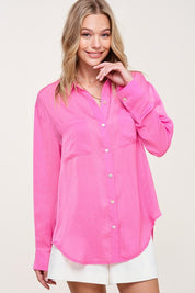 Women's Regular Fit Silky Button-Down Shirt