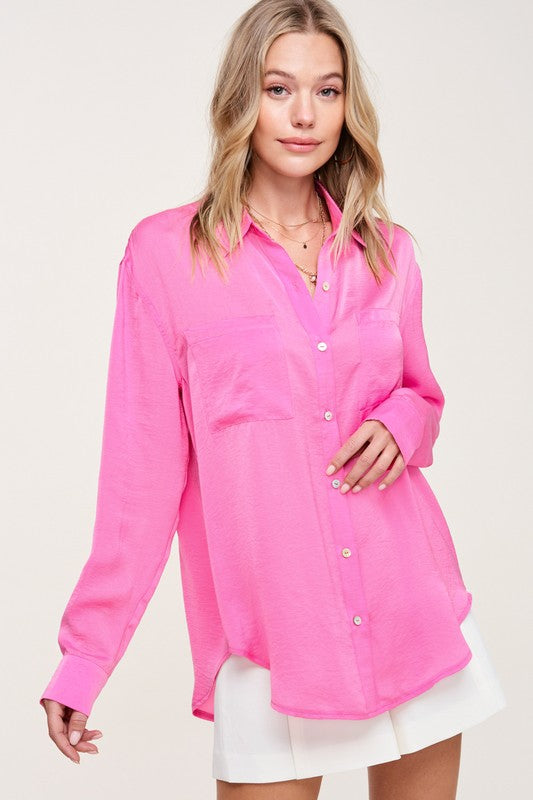 Women's Regular Fit Silky Button-Down Shirt