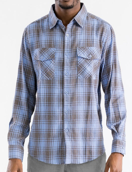 Men's Regular Fit Full Plaid Checkered Flannel Shirt