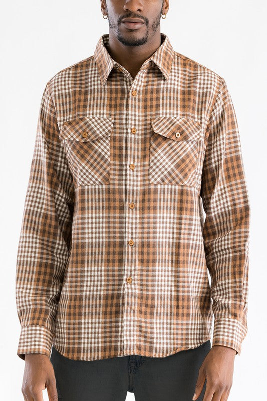 Men's Regular Fit Plaid Flannel Shirt with Chest Pockets