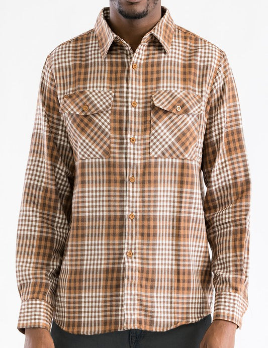 Men's Regular Fit Full Plaid Checkered Flannel Shirt