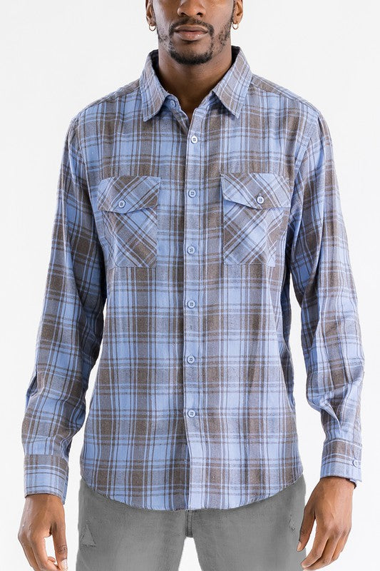 Men's Regular Fit Plaid Flannel Shirt with Chest Pockets