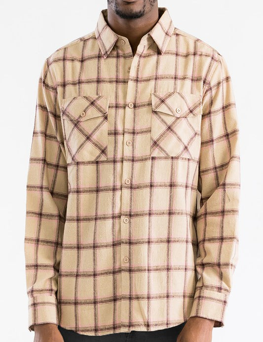 Men's Regular Fit Full Plaid Checkered Flannel Shirt