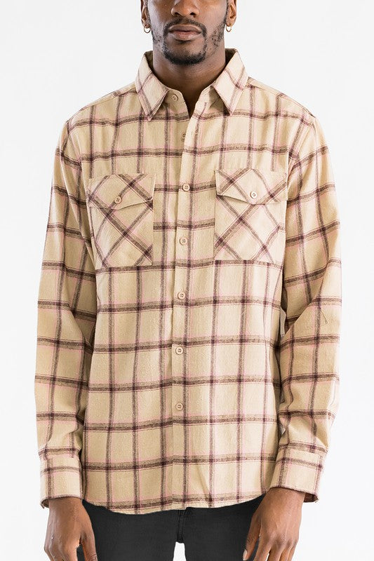 Men's Regular Fit Full Plaid Checkered Flannel Shirt