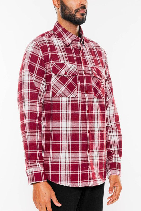 Men's Regular Fit Full Plaid Checkered Flannel Shirt