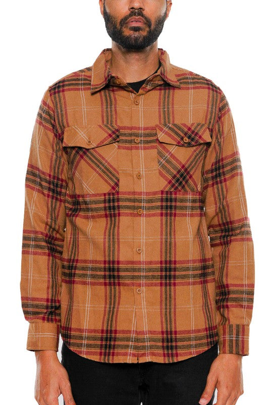 Men's Regular Fit Full Plaid Checkered Flannel Shirt