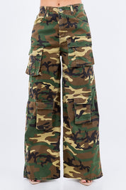 Women's Wide Leg Camo Utility Cargo Pants