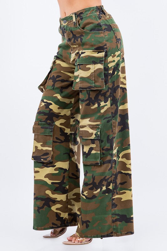 Women's Wide Leg Camo Utility Cargo Pants