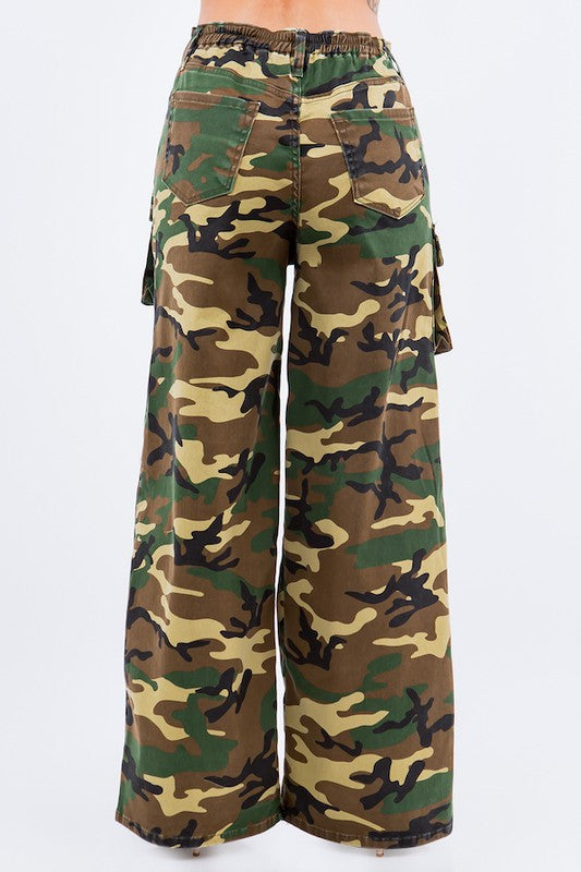 Women's Wide Leg Camo Utility Cargo Pants