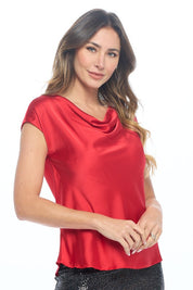 Women's Solid Satin Cowl Neck Top