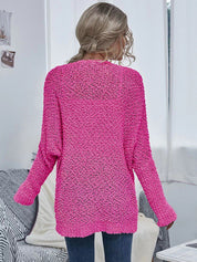 Women's Oversized Hot Pink Knit Cardigan with Pockets