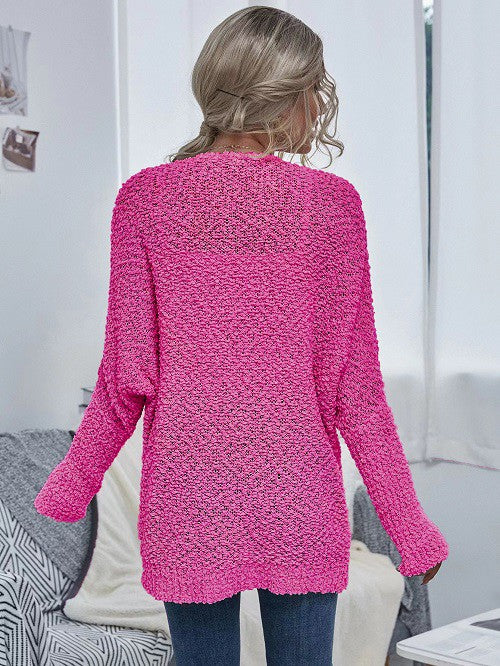 Women's Oversized Hot Pink Knit Cardigan with Pockets