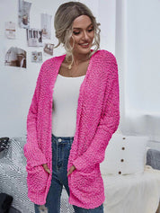 Women's Oversized Hot Pink Knit Cardigan with Pockets