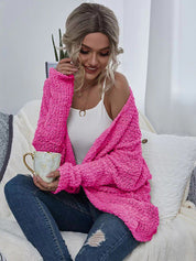 Women's Oversized Hot Pink Knit Cardigan with Pockets