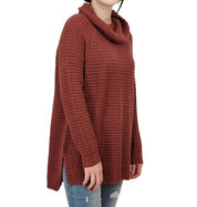 Women's Oversized Cowl Neck Popcorn Knit Tunic Sweater