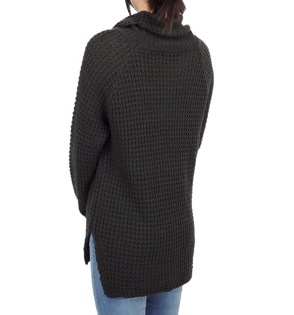 Women's Oversized Cowl Neck Popcorn Knit Tunic Sweater