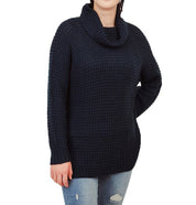 Women's Oversized Cowl Neck Popcorn Knit Tunic Sweater