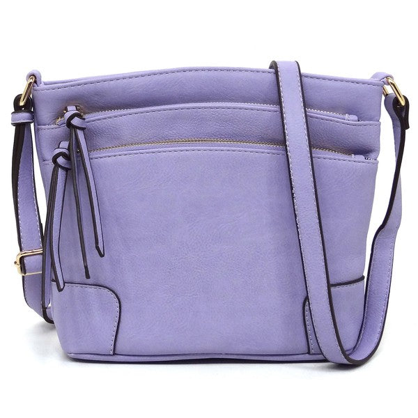 Women's Faux Leather Multi Zip Pocket Crossbody Bag