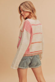 Women's Cropped Knit Stripe Pullover Sweater