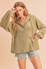 Women's Textured Cotton Hooded Pullover