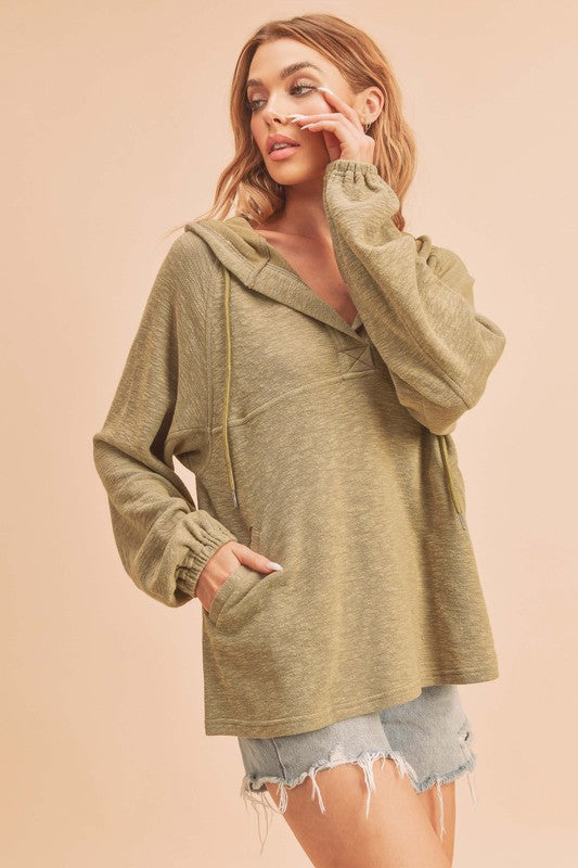 Women's Textured Cotton Hooded Pullover