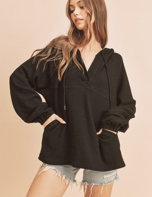 Women's Textured Cotton Hooded Pullover