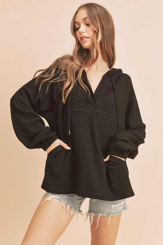 Women's Textured Cotton Hooded Pullover