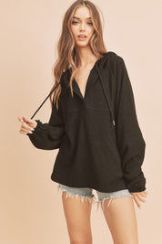 Women's Textured Cotton Hooded Pullover