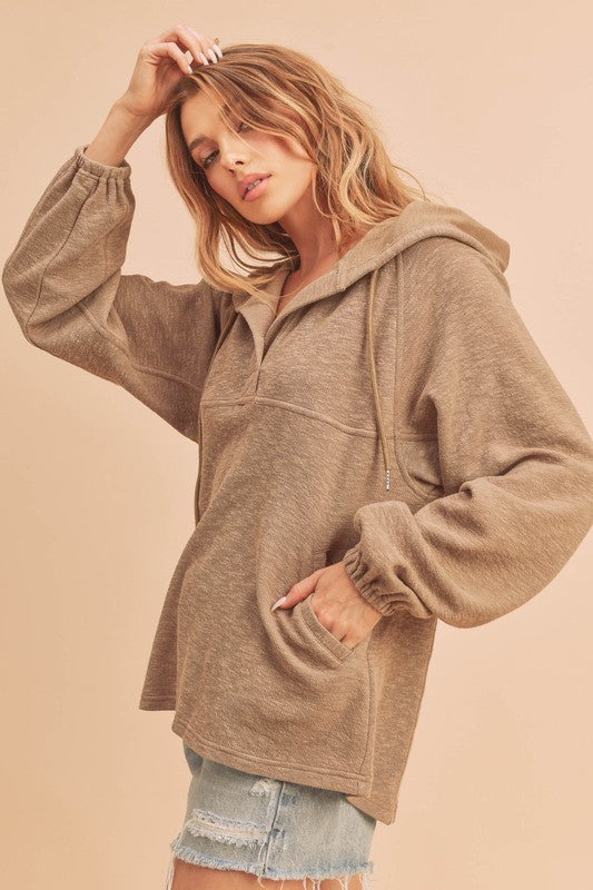 Women's Textured Cotton Hooded Pullover