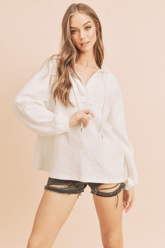 Women's Textured Cotton Hooded Pullover