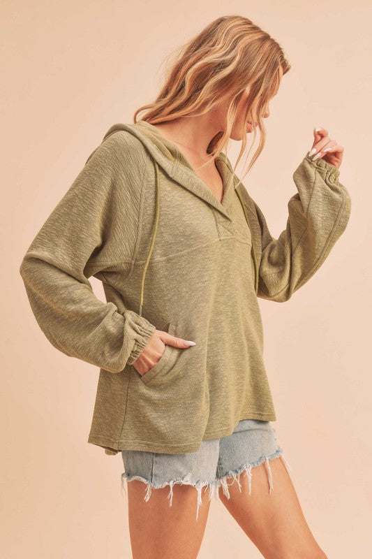 Women's Textured Cotton Hooded Pullover