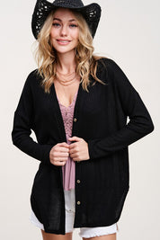 Women's Loose Fit Casual Waffle Fabric Cardigan