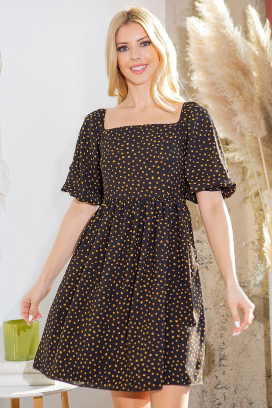 Women's Puff Sleeve Tie Back Woven Dress