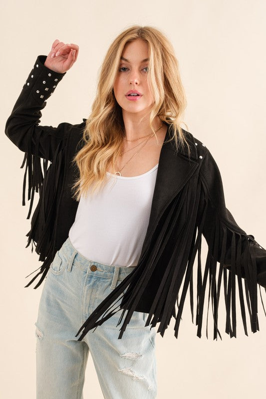 Women's Studded Fringe Open Western Jacket