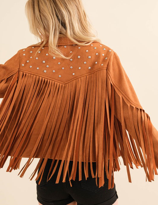 Women's Studded Fringe Open Western Jacket