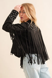 Women's Studded Fringe Open Western Jacket