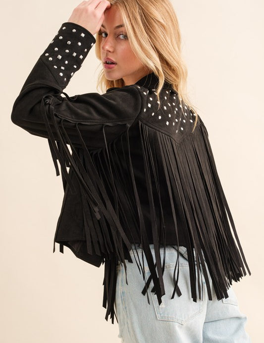 Women's Studded Fringe Open Western Jacket