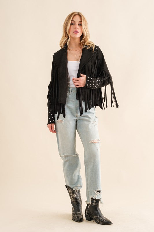 Women's Studded Fringe Open Western Jacket