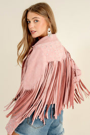 Women's Studded Fringe Open Western Jacket