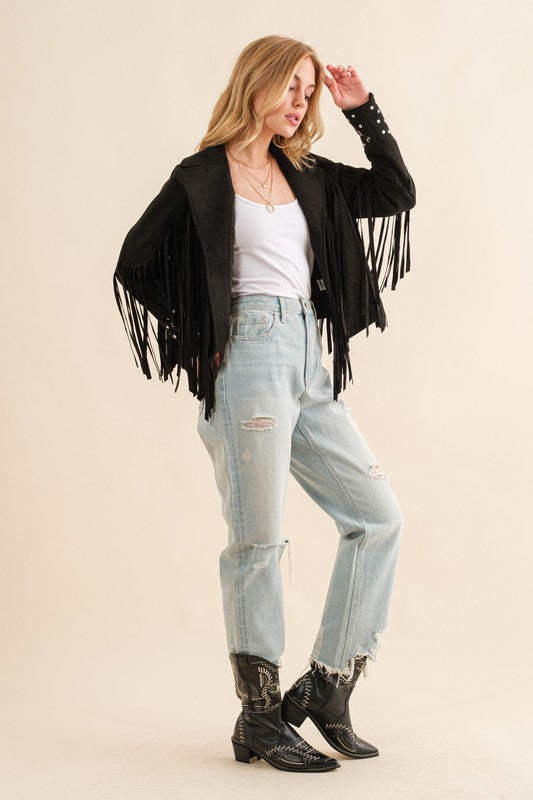 Women's Studded Fringe Open Western Jacket