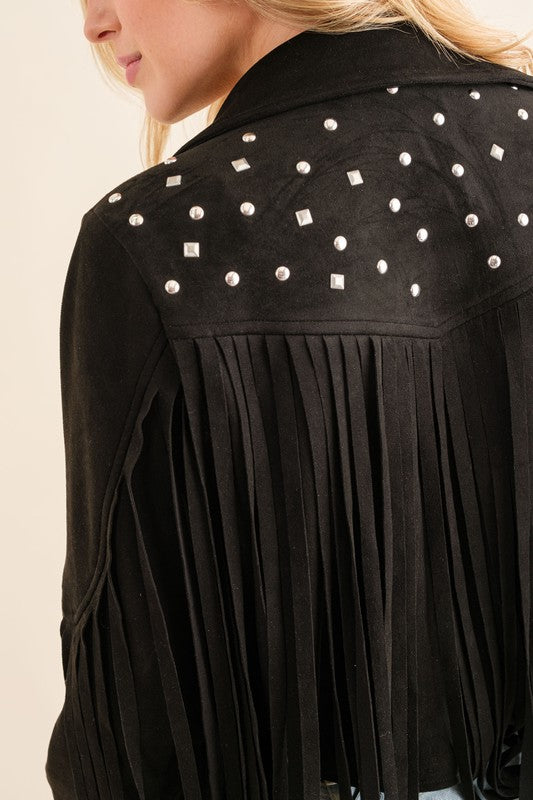 Women's Studded Fringe Open Western Jacket