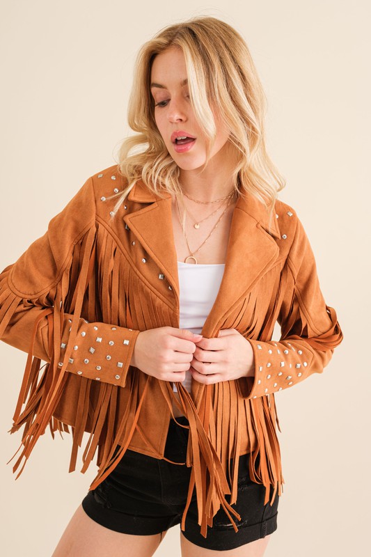 Women's Studded Fringe Open Western Jacket