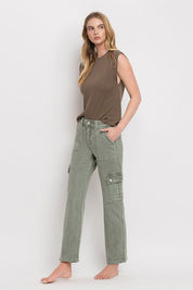 Women's Relaxed Fit High Rise Cargo Straight Jeans