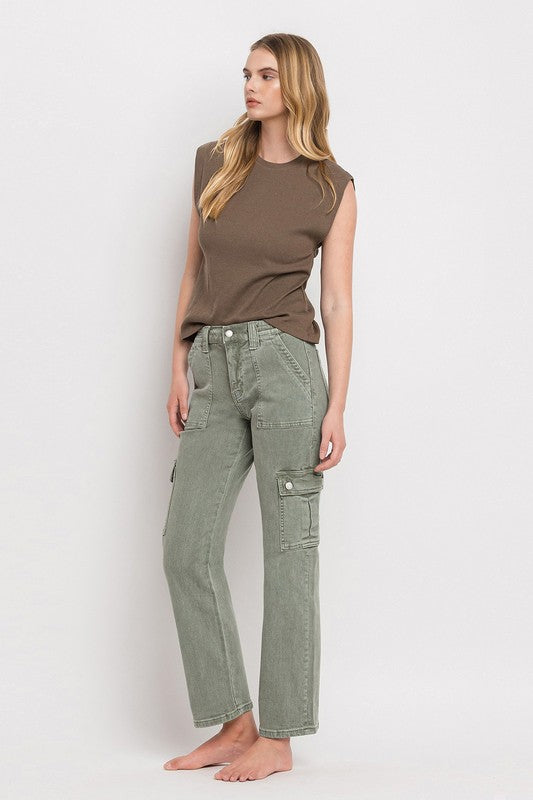 Women's Relaxed Fit High Rise Cargo Straight Jeans