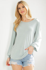 Women's Bell Sleeve Jersey Top - Casual, Patch Back