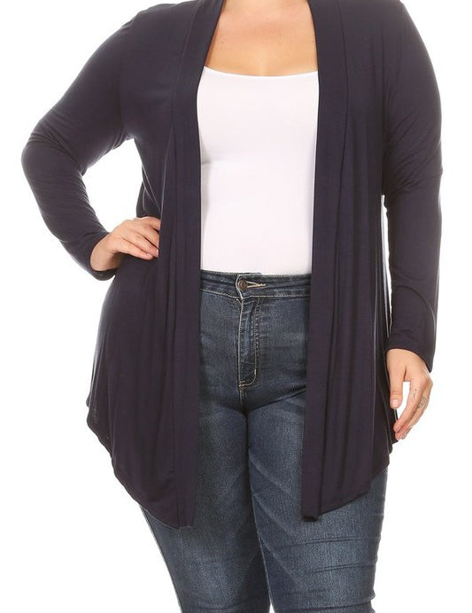 Solid open fron, long sleeve cardigan draped front