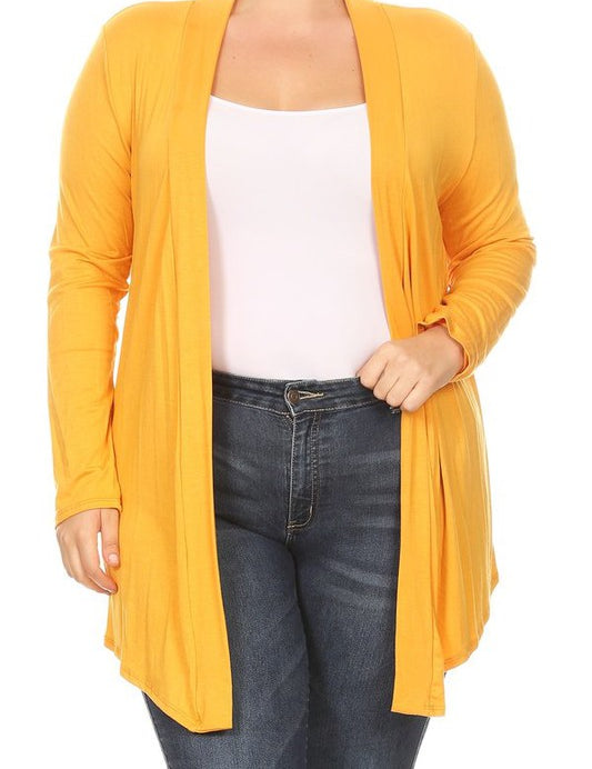 Solid open fron, long sleeve cardigan draped front