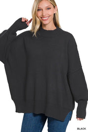 Women's Oversized Mock Neck Sweater with Side Slit