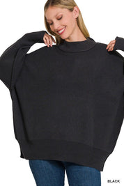 Women's Oversized Mock Neck Sweater with Side Slit