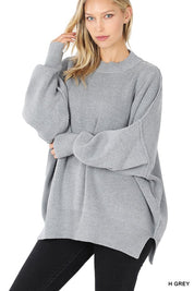 Women's Oversized Mock Neck Sweater with Side Slit